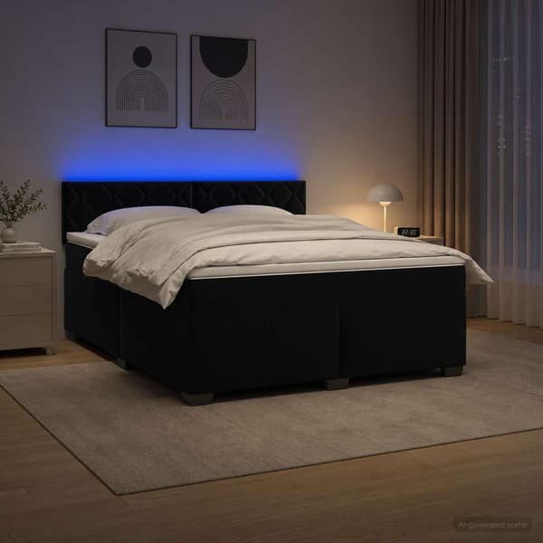 Boxspring säng med madrass och LED Svart 180 x 200 cm Sammet