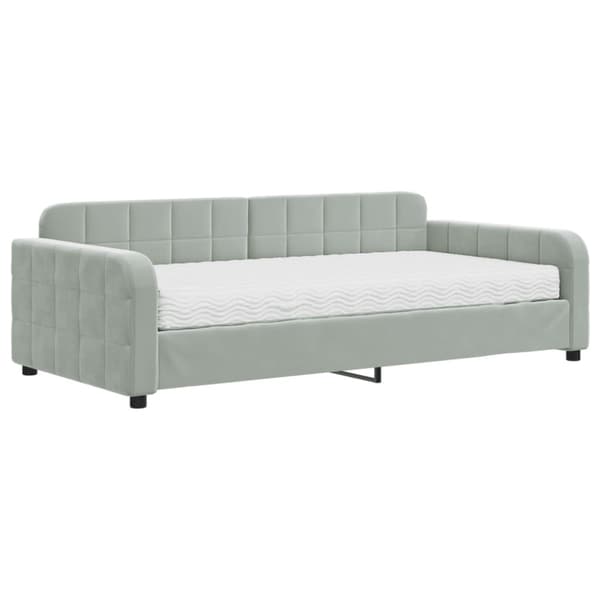 Dagbädd med madrass ljusgrå 100x200 cm sammet