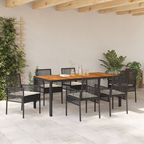 Trädgårdsmöbelset 7 pcs Svart konstrotting