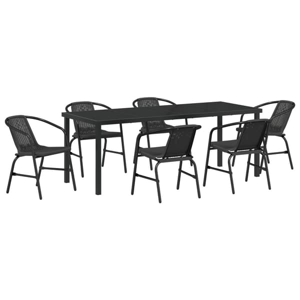 Trädgårdsmöbelset 7 pcs Svart Pulverlackerat stål