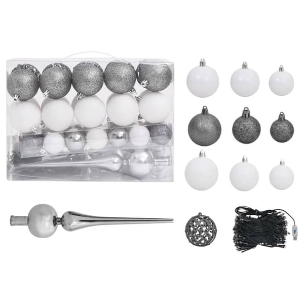 Belyst plastgran med kulor silver 180 cm PET