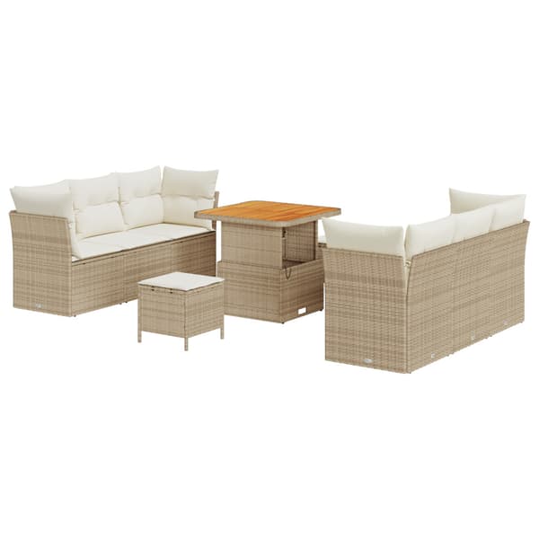 Trädgårdsoffset 9 pcs Beige och gräddfärgad konstrotting