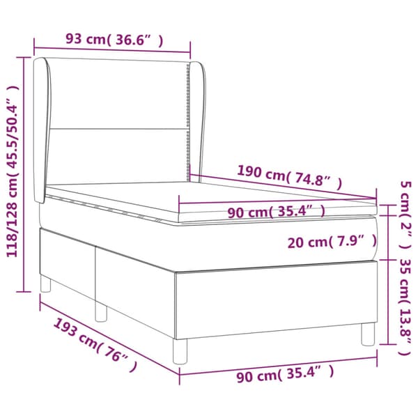 Ramsäng med madrass mörkgrå 90x190 cm sammet