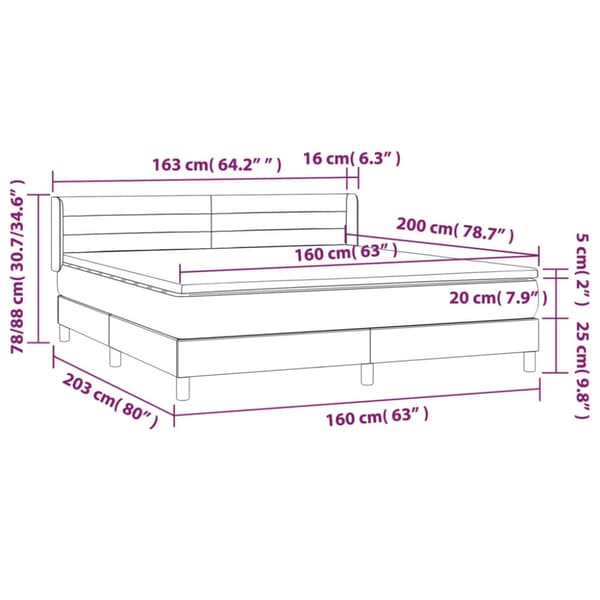 Ramsäng med madrass ljusgrå 160x200 cm sammet