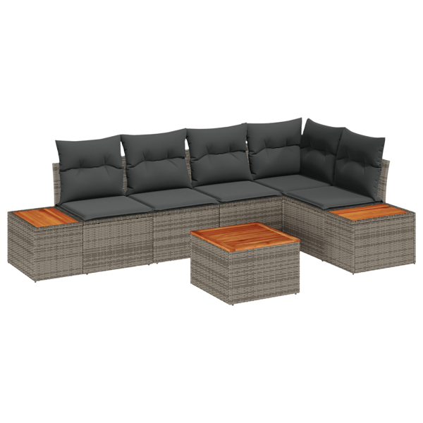 Trädgårdsoffset med kudde med lagring 6 pcs Grå Poly rattan