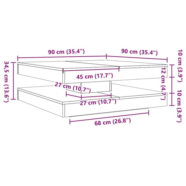 Soffbord 360 grader vridbart vit 90x90x34,5 cm