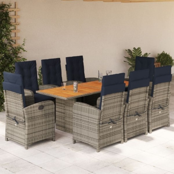 Matgrupp för trädgården med dynor 9 delar beige konstrotting