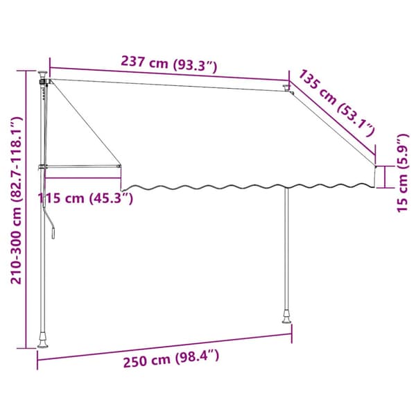 Markis manuellt infällbar med LED 250 cm gräddvit