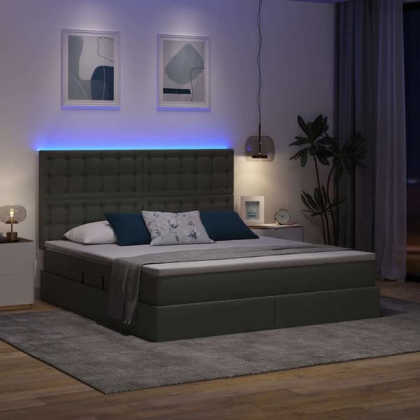 Förvaringssäng med LED med led Mörkgrå 180 x 200 cm Polyester