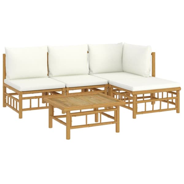 Loungegrupp 5 delar gräddvita dynor bambu