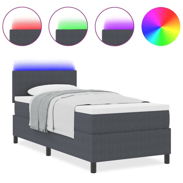LED Box Säng Mörkgrå och vit 90 x 200 cm Kordread tyg