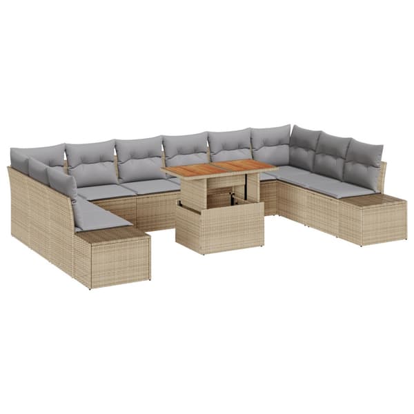 Trädgårdsoffset med lagring 11 pcs Beige Poly rattan