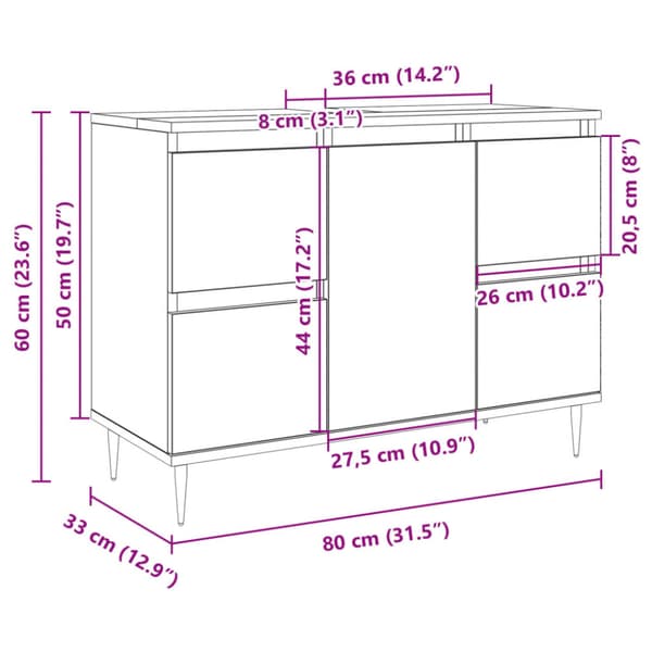 Badrumsskåp sonoma-ek 80x33x60 cm konstruerat trä