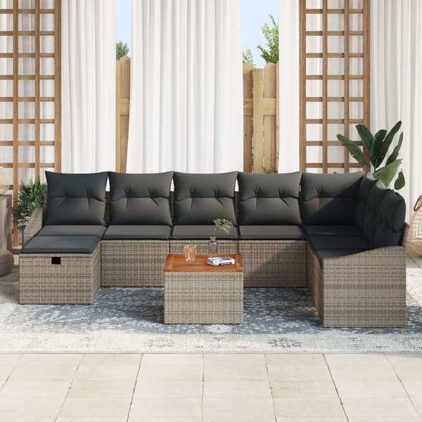Trädgårdsoffset med kudde med lagring 9 pcs Grå Poly rattan