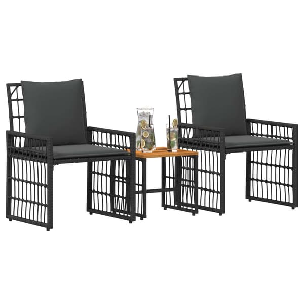 Utemöbelset 3 pcs Svart och Mörkgrå Stål och poly rattan