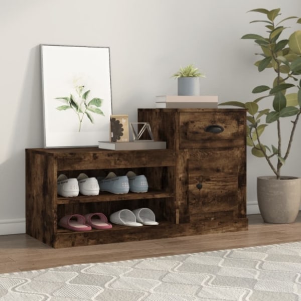 Skoställ rökfärgad ek 100x42x60 cm konstruerat trä