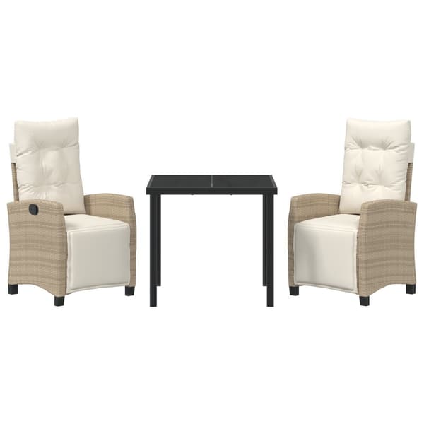 Trädgårdsmöbelset med kudde 3 pcs Beige konstrotting