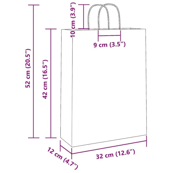Papperspåsar 250 st med handtag vit 32x12x42 cm