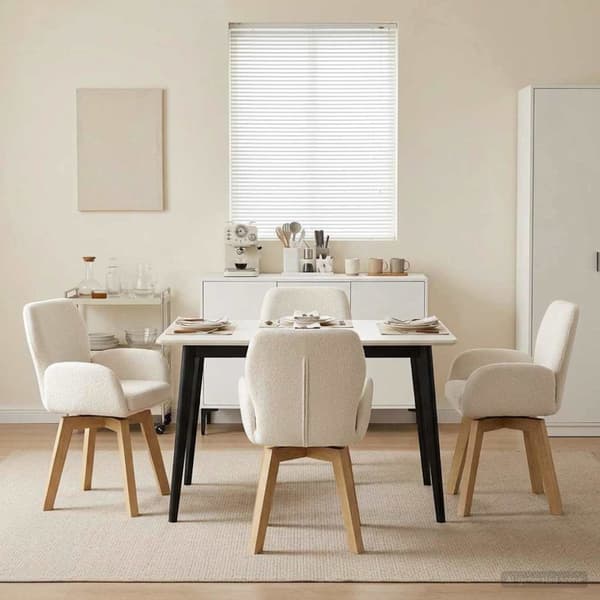 Svängande Matstolar 4 pcs Bouclé Gräddvit 54 x 58 x 87 cm