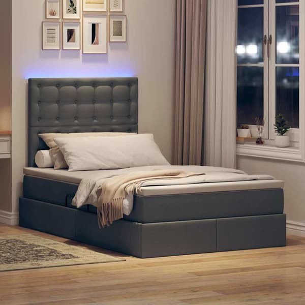 Förvaringssäng med LED med led Mörkgrå 120 x 190 cm Polyester