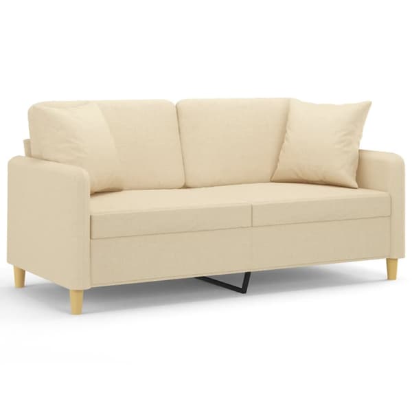 2-sits soffa med prydnadskuddar gräddvit 140 cm tyg