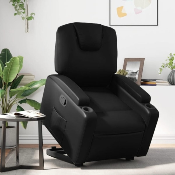 Reclinerfåtölj med uppresningshjälp svart konstläder