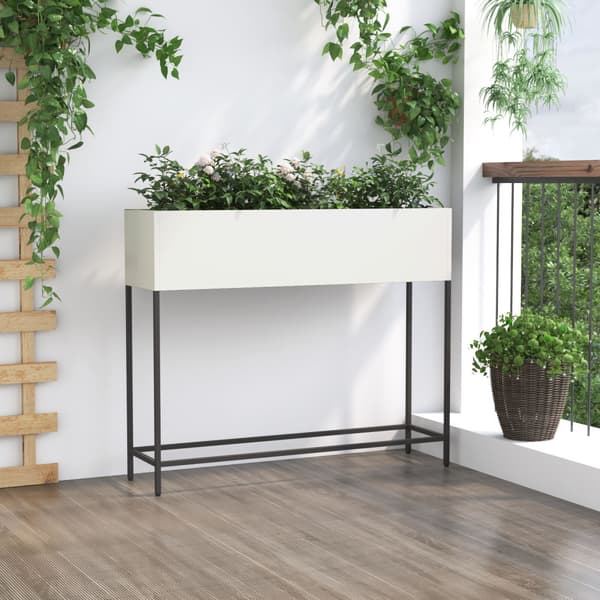 Höjdträdgårdsplanterare Vit 100 x 26 x 82 cm Stål