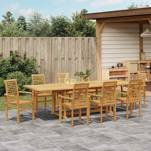 Trädgårdsmöbelset 9 pcs Brun Massivt teakträ