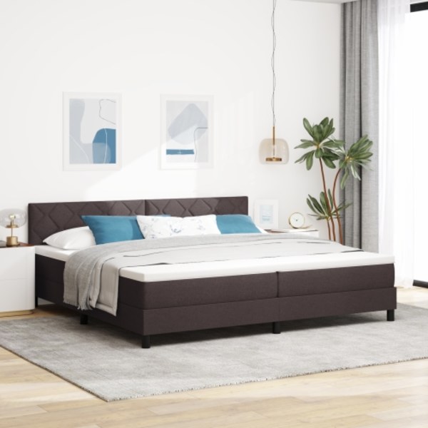 Box Spring Säng med Madrass & LED Mörkbrun 200x200 cm Tyg