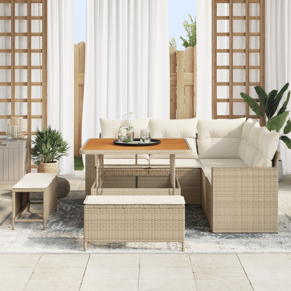 Trädgårdsoffset 9 pcs Beige och gräddfärgad konstrotting