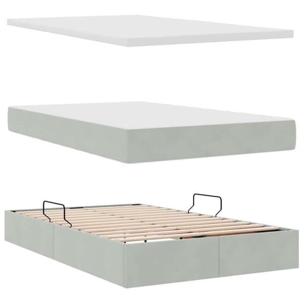 LED förvaringssäng med madrass Ljusgrå 120 x 200 cm Sammet