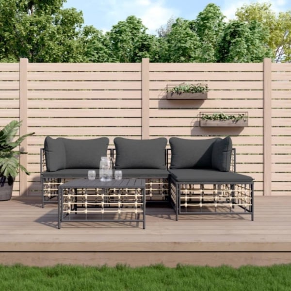 Loungegrupp 4 delar med dynor antracit konstrotting
