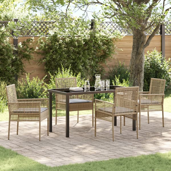 Trädgårdsmöbelset med kudde 5 pcs Beige konstrotting