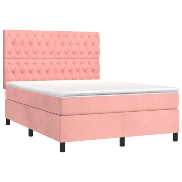 Ramsäng med madrass rosa & LED 140x190 cm sammet