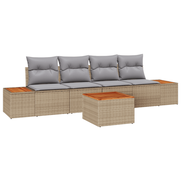 Trädgårdsoffset med kudde med lagring 5 pcs Beige Poly rattan