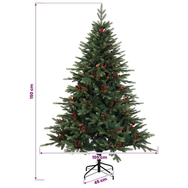 Konstgjord julgran med julkulor 150 cm 150 LED-lampor Varmvit