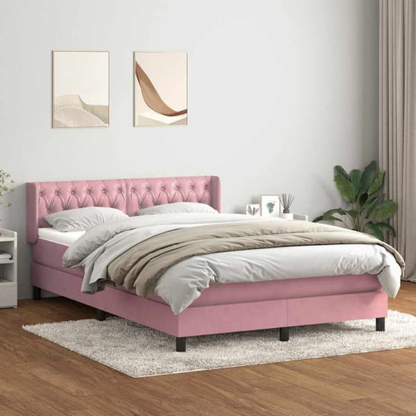 Ramsäng med madrass rosa 160x220 cm sammet