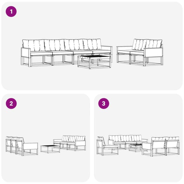 Utomhussoffset med kudde 7 pcs Naturlig och ljusgrå