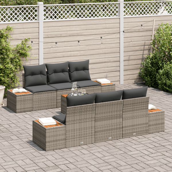Trädgårdsoffset med kudde med lagring 7 pcs Grå Poly rattan