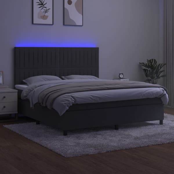 Ramsäng med madrass & LED mörkgrå 160x200 cm sammet