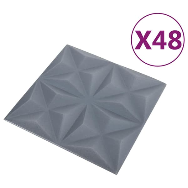 3D Väggpaneler 48 st 50x50 cm origami grå 12 m²