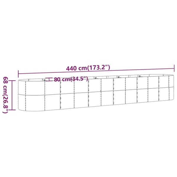 Odlingslåda galvaniserat stål 440x80x68 cm silver