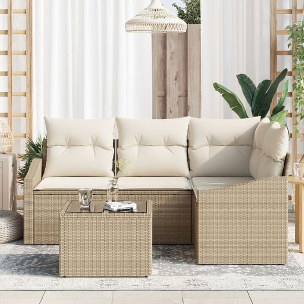 Trädgårdsoffset 5 pcs Beige och gräddfärgad konstrotting