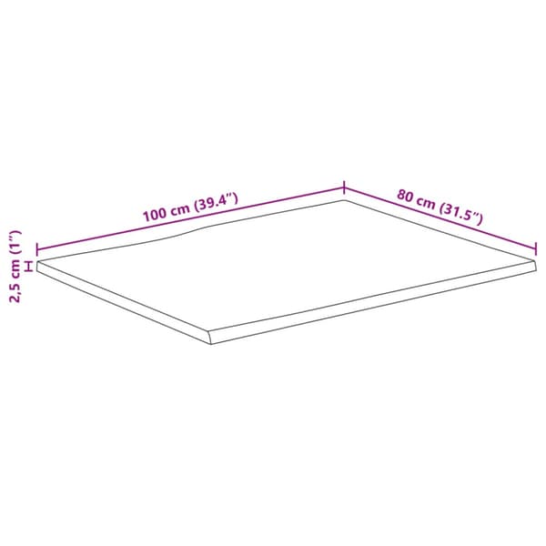 Bordsskiva 100x80x2,5 cm rektangulär massiv akacia levande kant