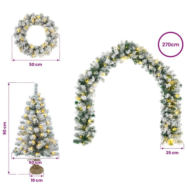 Mini-julgransset 90 cm 175 LED-lampor Varmvit PVC Grön och Vit