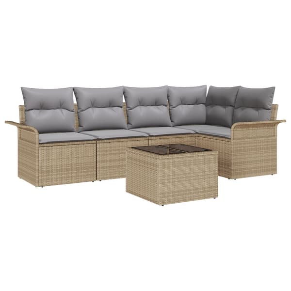 Trädgårdsoffset med kudde med lagring 6 pcs Beige Poly rattan
