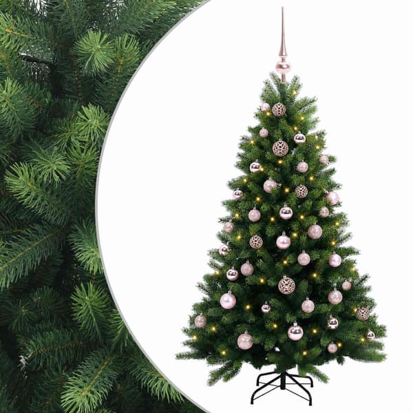 Konstgjord julgran med kulor 150 cm 150 LED-lampor Varmvit
