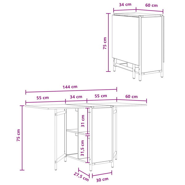 Matbord 144 x 60 x 75 cm Konstruerat trä Rökt ek Rektangulär