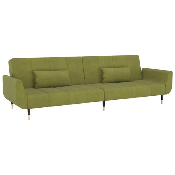 Bäddsoffa 2-sits med två kuddar ljusgrön sammet