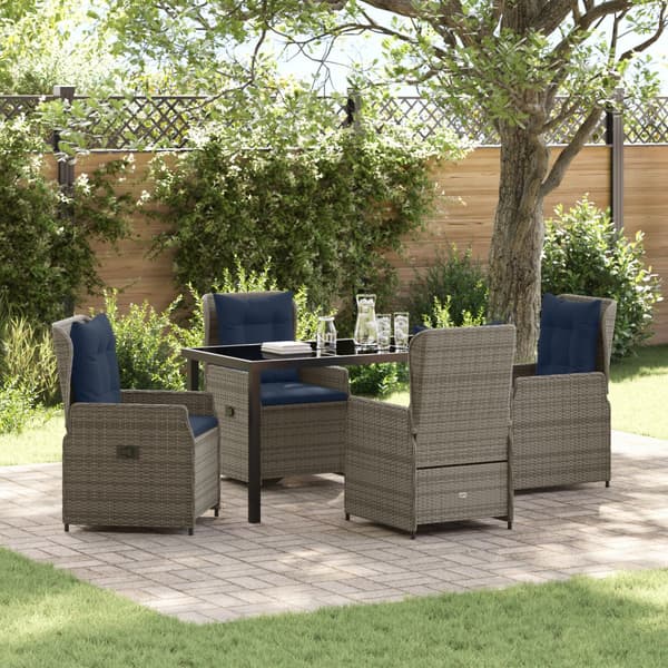 Trädgårdsmöbelset med kudde 5 pcs Grå Poly rattan